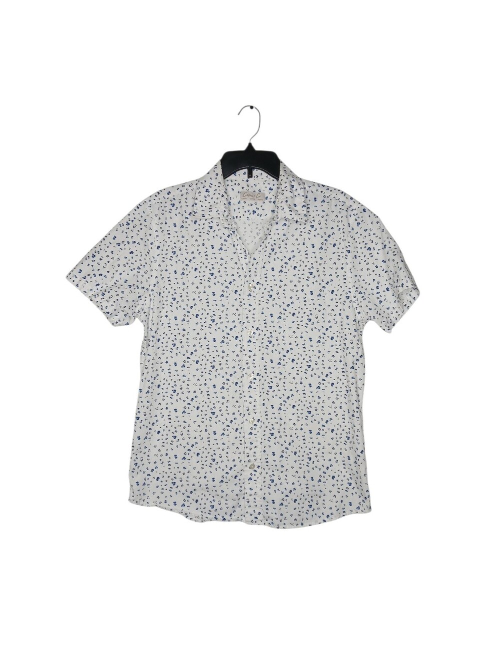 Cotton & Co Men's White Short-Sleeve Button-Down Shirt with Blue Dot Print